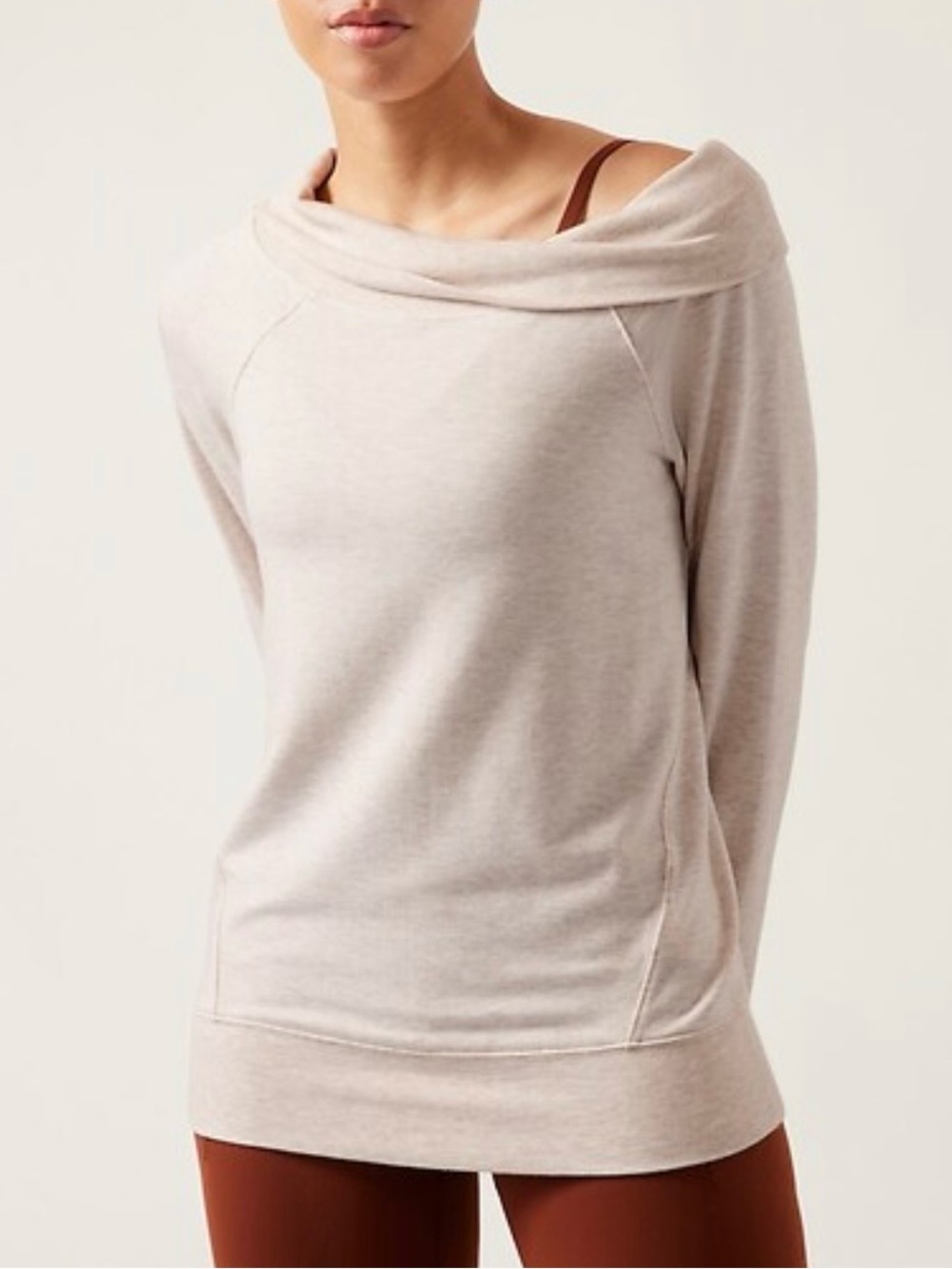 ATHLETA Studio Barre Sweatshirt Toasted Heathered Oatmeal Cowl Neck Sz Medium
